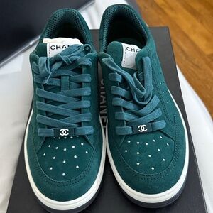 Chanel Sneakers 37 Green Suede Sneakers NIB